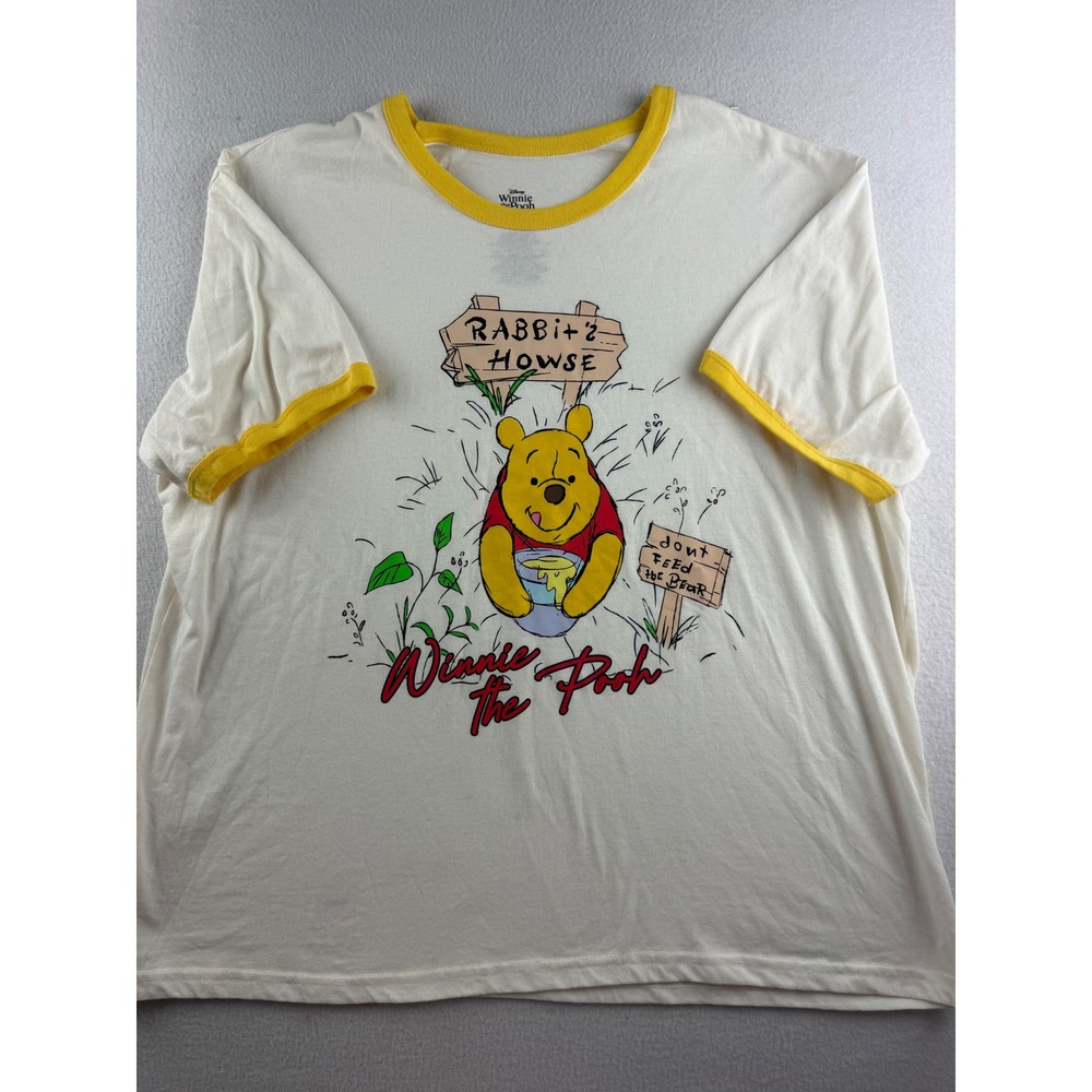 Disney Winnie the Pooh Ringer Tee Winter White Yellow XXL Graphic Shirt